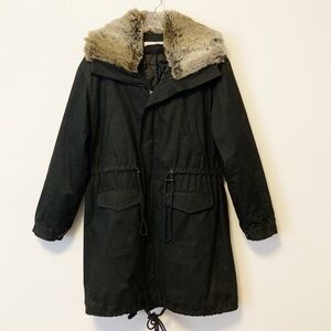 Ulla Johnson Designer Faux Fur Collar Heavy Cotton Black Peacoat SM